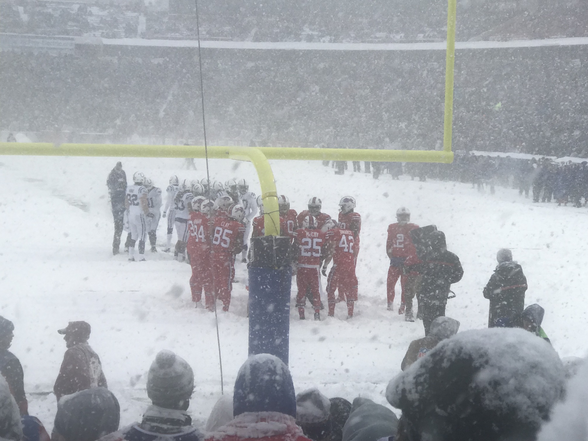 The Bills take the field on a snowy, blizzard like game versus the Indianapolis Colts on Dec. 10. The Bills won the game, 13-7, via a LeSean McCoy rushing touchdown in overtime.
